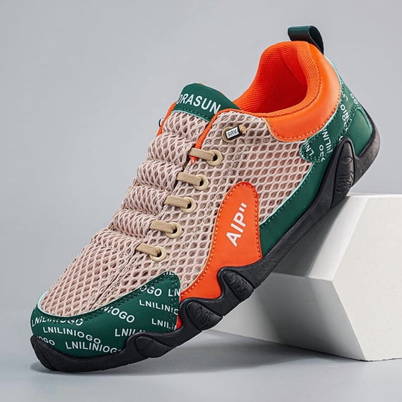 CORASUN Men's low-top round-toe lace-up shoes with printed splicing and color-block design. Stylish, trendy and versatile, this four‑season casual men's sneaker is suitable for outdoor sports, hiking