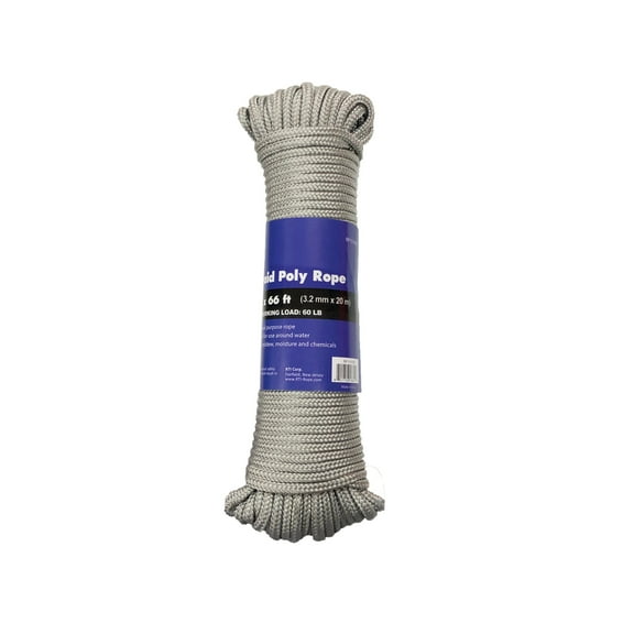 CORD Diamond Braid Rope, Grey, Polypropylene, 1/8" x 66'