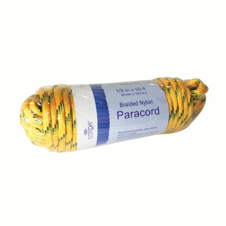 CORDA Braided Nylon Paracord, Yellow, 1/8" x 50'