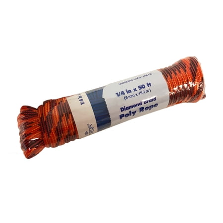CORDA Diamond Braid Poly Rope, 1/4" x 50'
