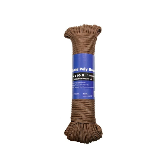 CORDA Diamond Braid Rope, Brown, Polypropylene, 1/8" x 66'