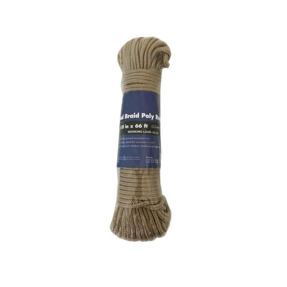 CORDA Diamond Braid Rope, Tan, Polypropylene, 1/8" x 66'