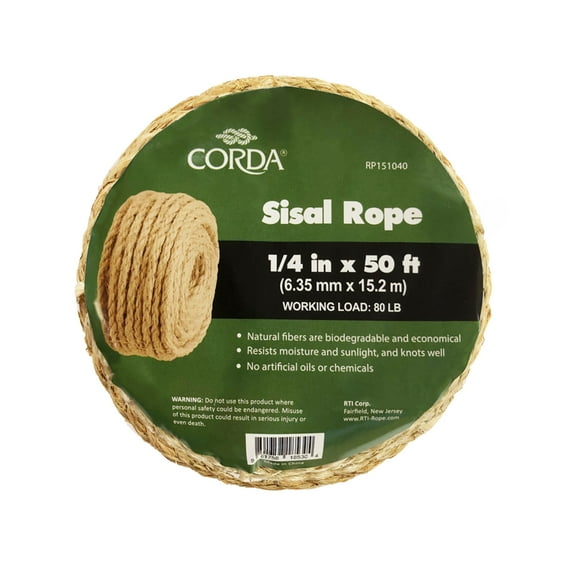 CORDA Sisal Rope, 1/4" x 50'