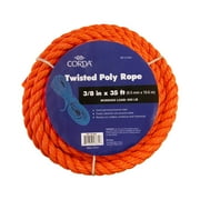 CORDA Twisted Rope, Orange, Polypropylene, 3/8 x 35
