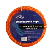 CORDA Twisted Rope, Orange, Polypropylene, 5/32 x 66