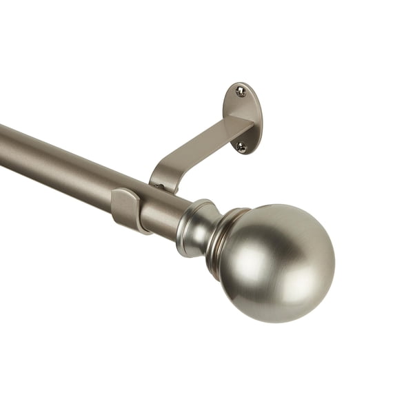 Elrene Home Fashions Cordelia Single Curtain Rod with Globe Ball Finial, Polished Nickel, 28" x 48"