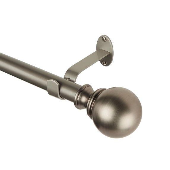 Elrene Home Fashions Cordelia Single Curtain Rod with Globe Ball Finial, Antique Pewter, 86" x 120"
