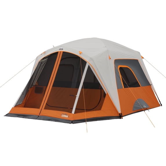 CORE 10' x 9' 6 Person Straight Wall Cabin Camping Tent with Screen Room, 24lbs