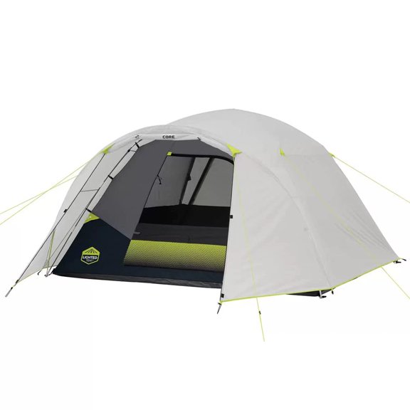 CORE Equipment 6 Person LED Lighted Dome Tent, Gray - Water Resistant