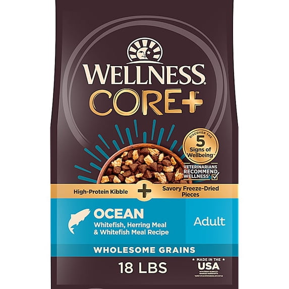 Wellness CORE+ High Protein Ocean Whitefish & Herring with Freeze Dried Pieces Recipe Dry Dog Food 18 lbs