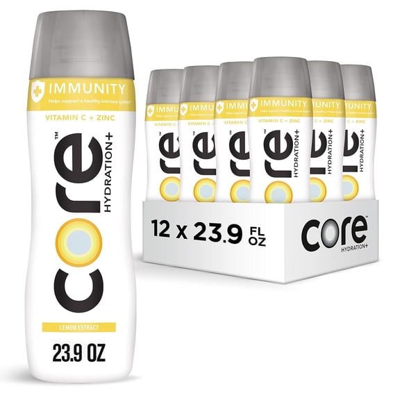 CORE Hydration+ Immunity, Lemon Extract Nutrient Enhanced Water with Vitamin C and Zinc, 23.9 Fl Oz Bottle (Pack of 12)