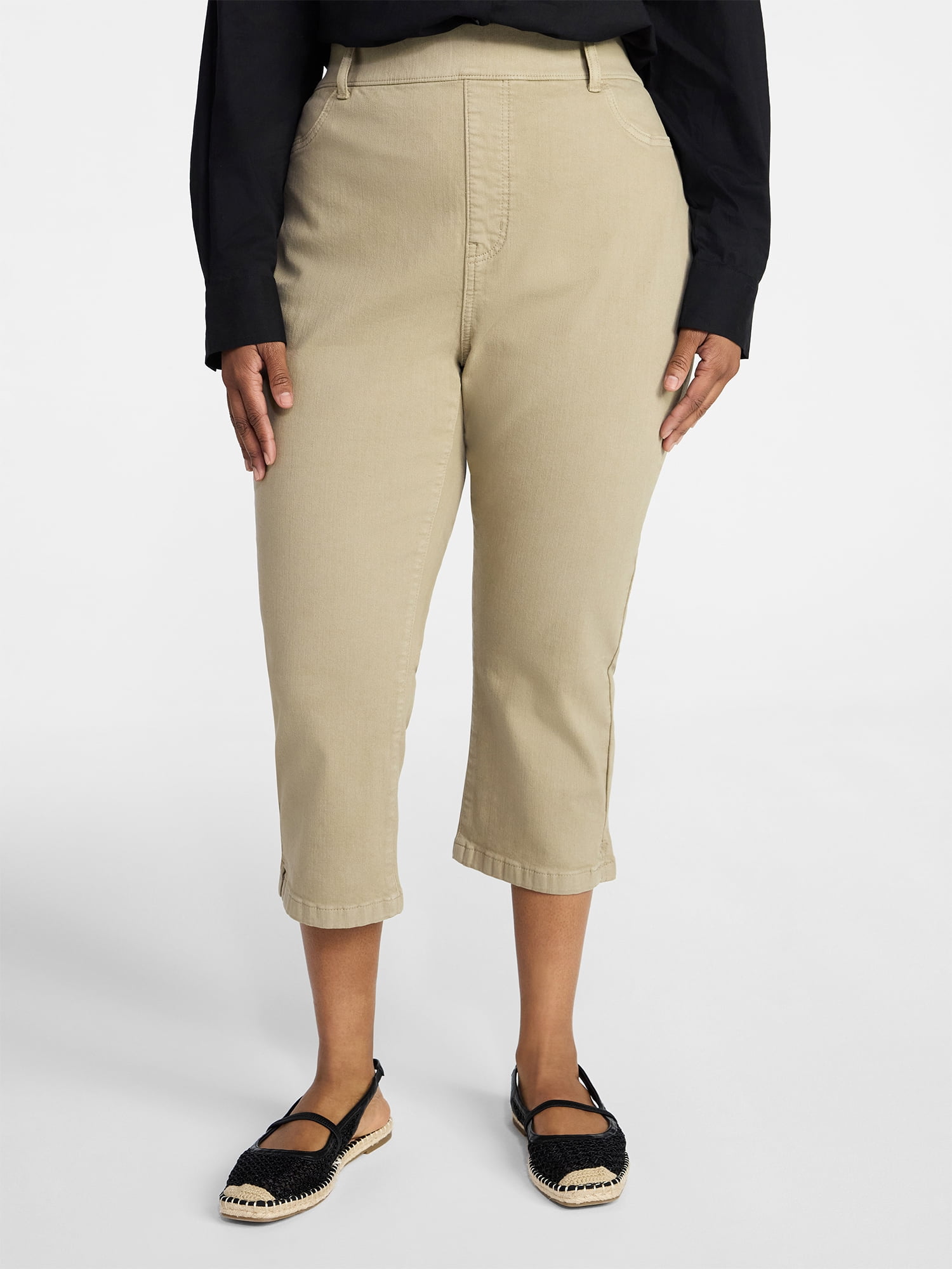 Terra & Sky Women's Plus Pull On Jegging Capri Pants with Control Panel, Sizes 0X-5X