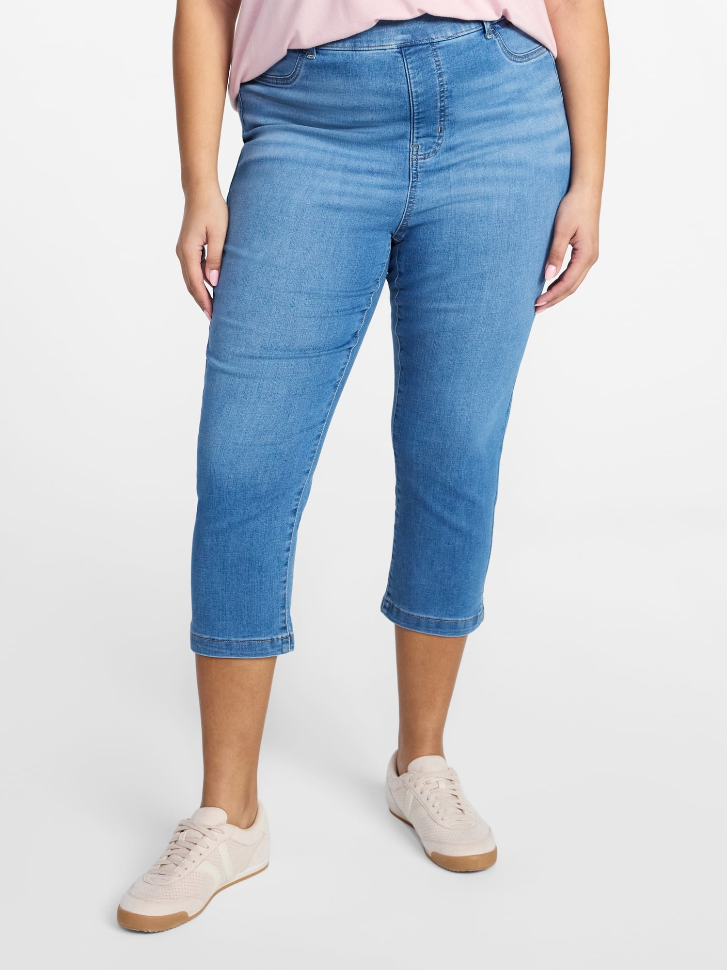 Terra & Sky Women's Plus Pull On Jegging Capri Pants with Control Panel, Sizes 0X-5X