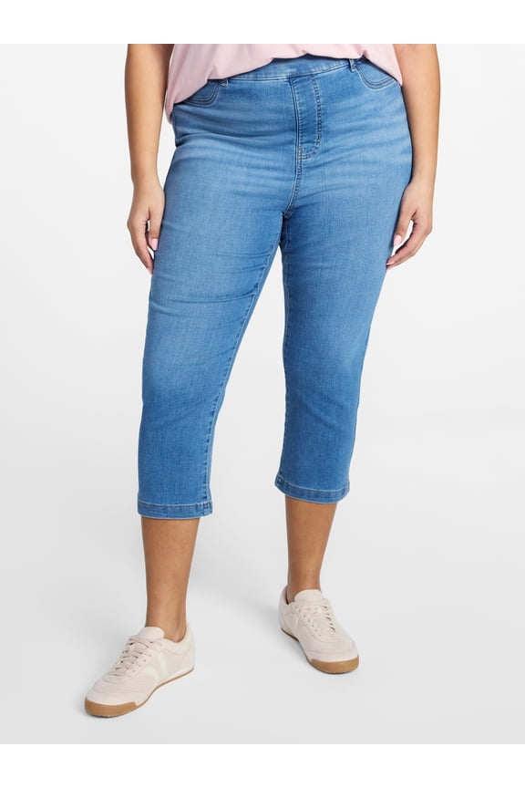 Women's Plus Pull On Jegging Capri Pants with Control Panel, Sizes 0X-5X