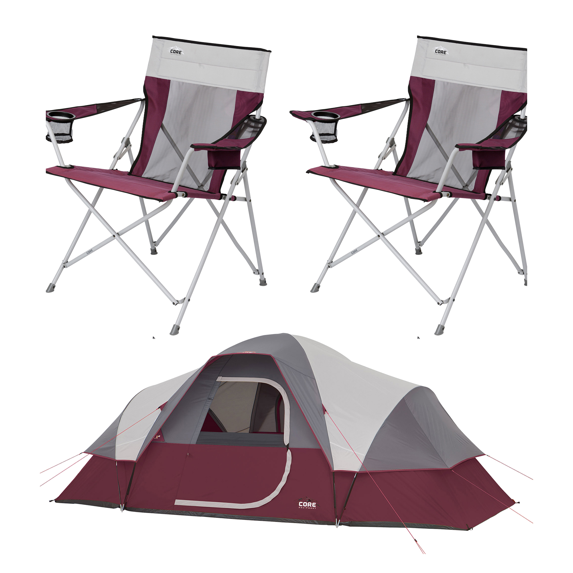 CORE Set of 2 300Pound Capacity Padded Arm Chair & 9Person Camp Tent