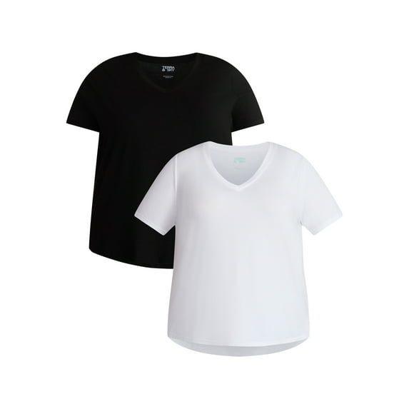 Terra & Sky Women's Plus Size V-Neck Tee with Short Sleeves, 2-Pack, Sizes 0X-5X