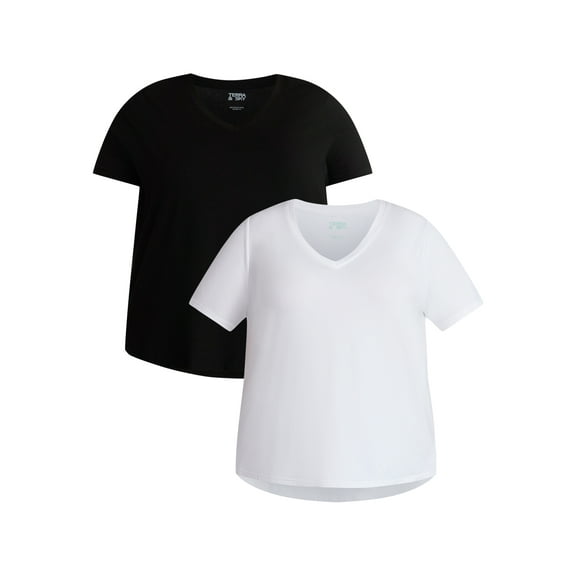 Terra & Sky Women's Plus Size V-Neck Tee with Short Sleeves, 2-Pack, Sizes 0X-5X