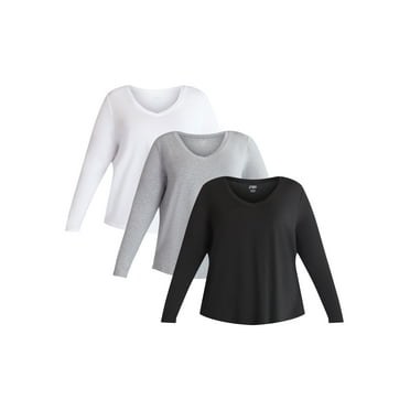 Terra & Sky Women’s Plus Long Sleeve Core V-Neck Tee 3-Pack, Sizes 0X-5X
