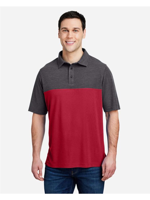 CORE365 CE112C Men's Fusion ChromaSoft™ Colorblock Polo-Classic Red/ Carbon Heather-2XL