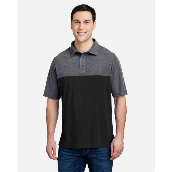 CORE365 CE112C Men's Fusion ChromaSoft™ Colorblock Polo-BLACK/ CARBON HEATHER-XL
