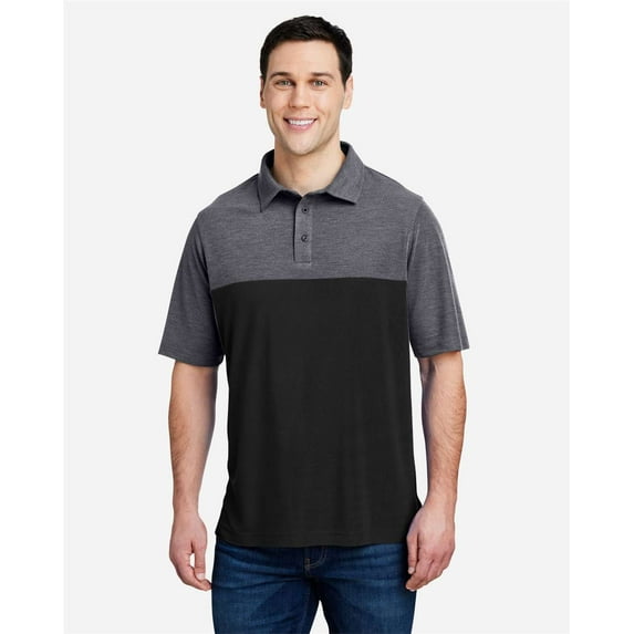 CORE365 CE112C Men's Fusion ChromaSoft™ Colorblock Polo-BLACK/ CARBON HEATHER-3XL