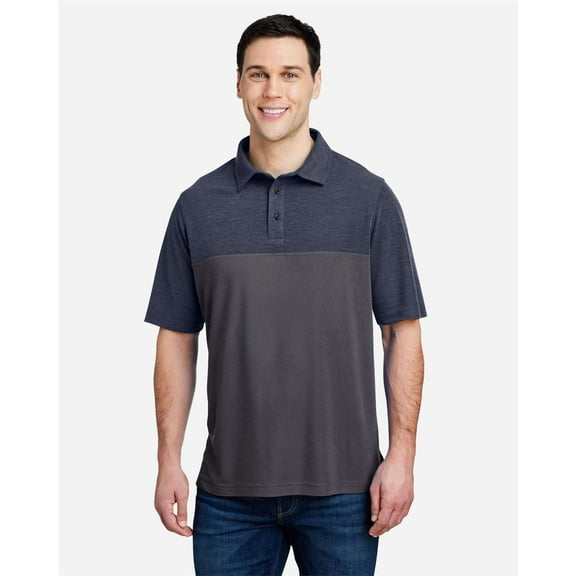 CORE365 CE112C Men's Fusion ChromaSoft™ Colorblock Polo-Carbon/ Classic Navy Heather-L