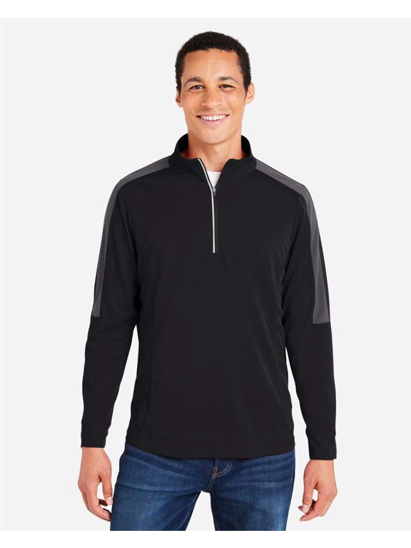 CORE365 CE404 Men's Market Snag Protect Mesh Colorblock Quarter-Zip Pullover-BLACK/ CARBON-S