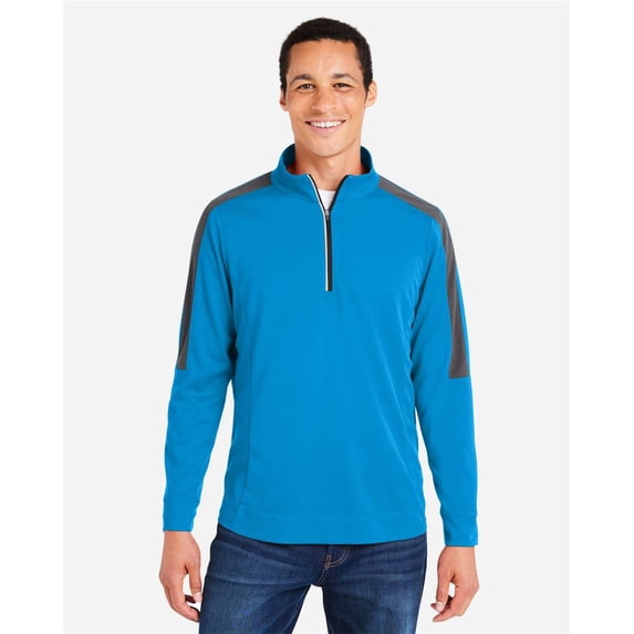 CORE365 CE404 Men's Market Snag Protect Mesh Colorblock Quarter-Zip Pullover-Electric Blue/ Carbon-5XL