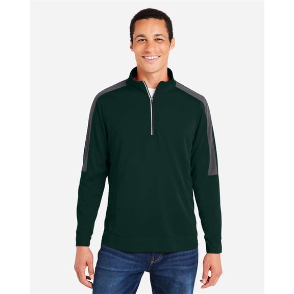 CORE365 CE404 Men's Market Snag Protect Mesh Colorblock Quarter-Zip Pullover-FOREST/ CARBON-5XL