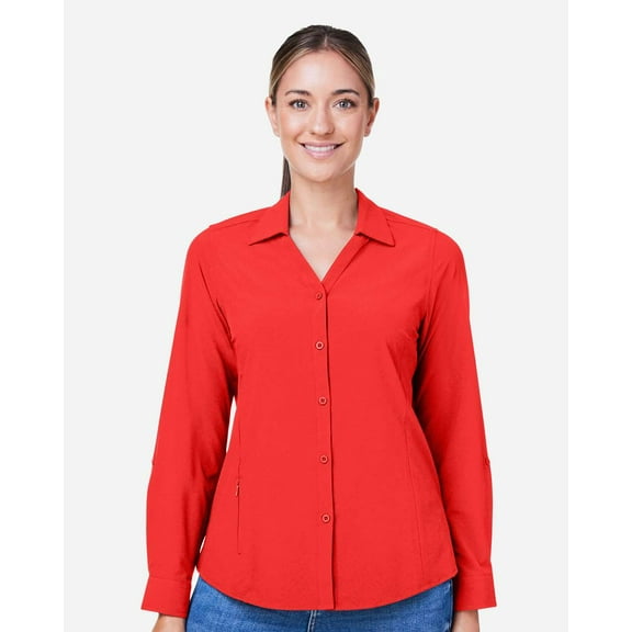 CORE365 CE510LW Women's Ultra UVP Long Sleeve Marina Shirt-Marina Red-XL