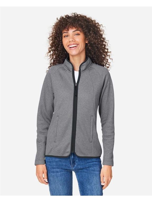 CORE365 CE72W Women's Venture Heathered Stripe Full-Zip-BLACK/ WHITE-S