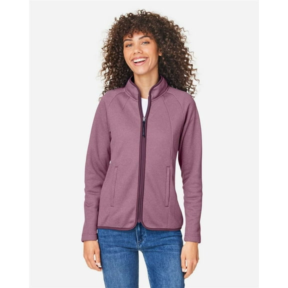 CORE365 CE72W Women's Venture Heathered Stripe Full-Zip-BURGUNDY/ WHITE-3XL