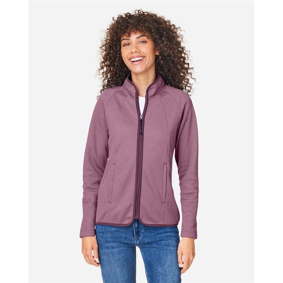 CORE365 CE72W Women's Venture Heathered Stripe Full-Zip-BURGUNDY/ WHITE-XS