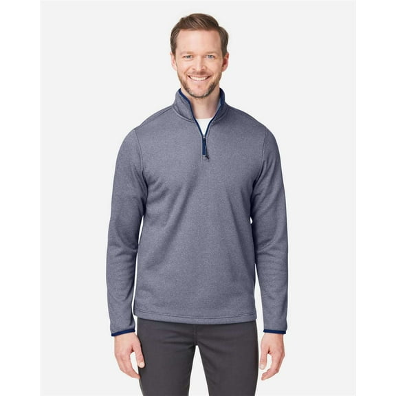 CORE365 CE73 Men's Venture Heathered Stripe Quarter-Zip Pullover-Classic Navy/ White-M