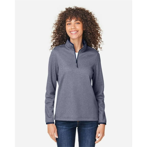 CORE365 CE73W Women's Venture Heathered Stripe Quarter-Zip Pullover-Classic Navy/ White-XS