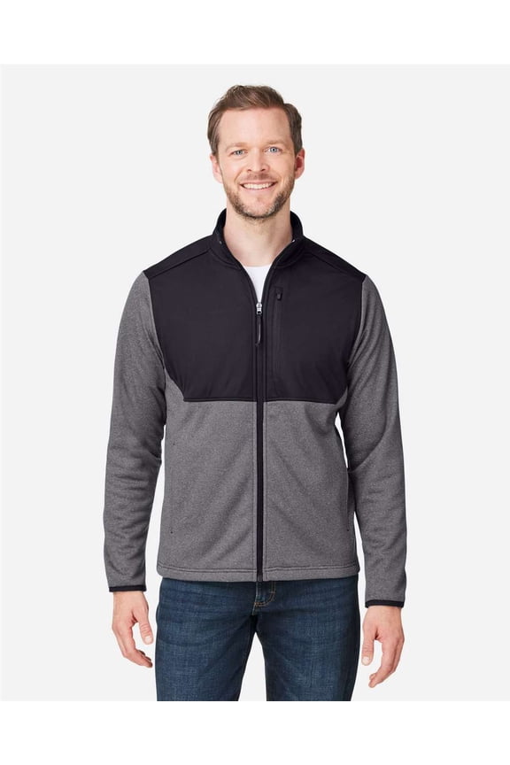 CORE365 CE74 Men's Venture Heathered Stripe Hybrid Jacket-BLACK/ WHITE-S