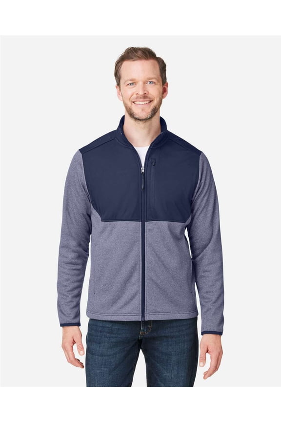CORE365 CE74 Men's Venture Heathered Stripe Hybrid Jacket-Classic Navy/ White-L