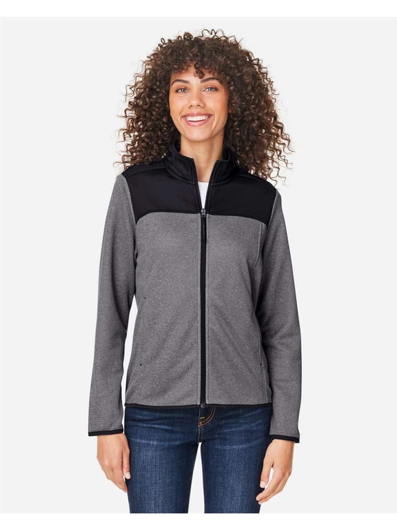 CORE365 CE74W Women's Venture Heathered Stripe Hybrid Jacket-BLACK/ WHITE-M