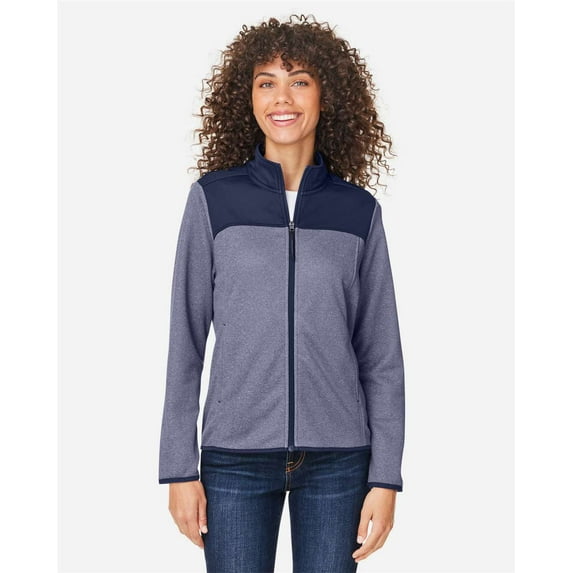 CORE365 CE74W Women's Venture Heathered Stripe Hybrid Jacket-Classic Navy/ White-XL