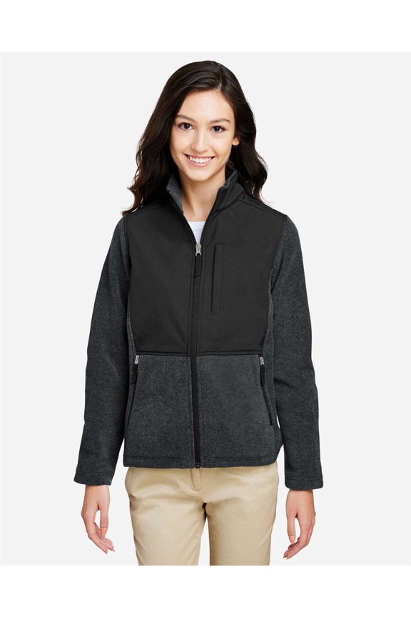 CORE365 CE890W Women's Journey Summit Hybrid Full-Zip-Heather Charcoal/ Black-XL