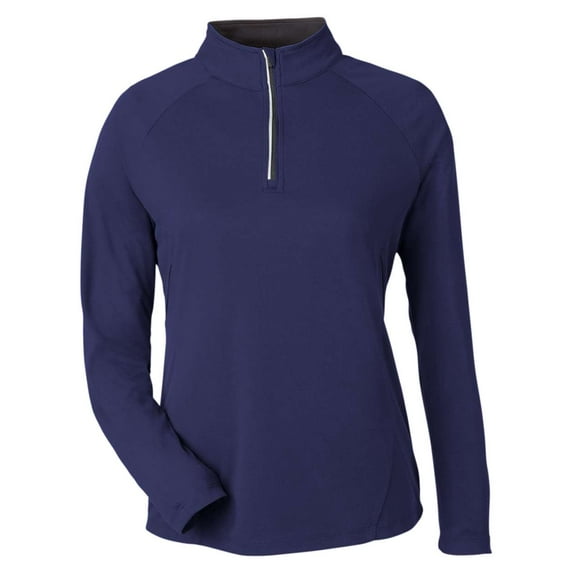 CORE365 CE418W Women's Origin Performance Pique Quarter-Zip Pullover-Classic Navy Heather/ Carbon-L