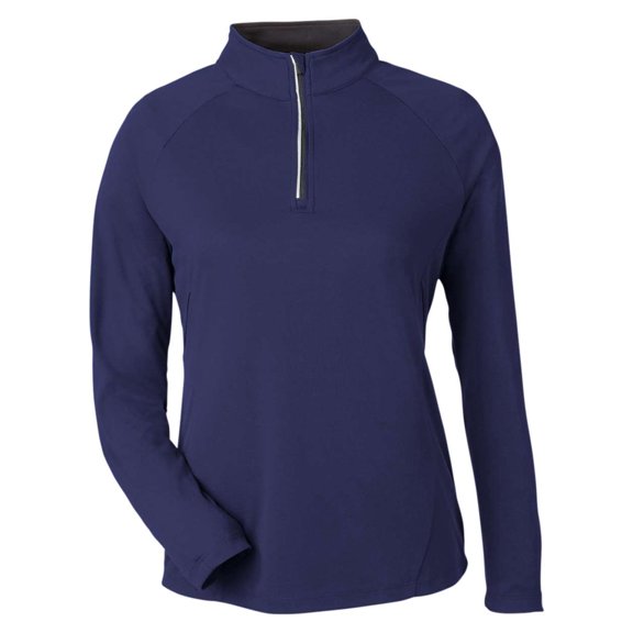 CORE365 CE418W Women's Origin Performance Pique Quarter-Zip Pullover-Classic Navy Heather/ Carbon-XL