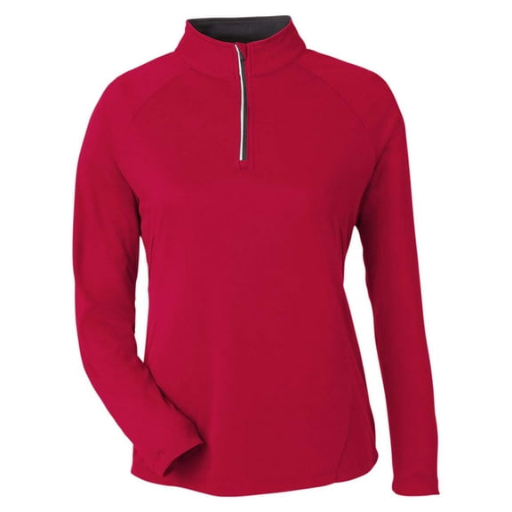 CORE365 CE418W Women's Origin Performance Pique Quarter-Zip Pullover-Classic Red/ Carbon-L