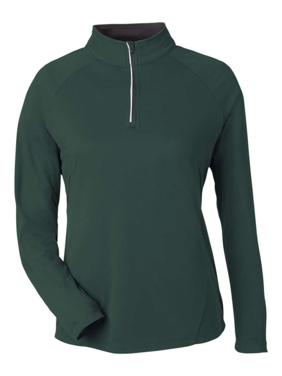 CORE365 CE418W Women's Origin Performance Pique Quarter-Zip Pullover-FOREST/ CARBON-L