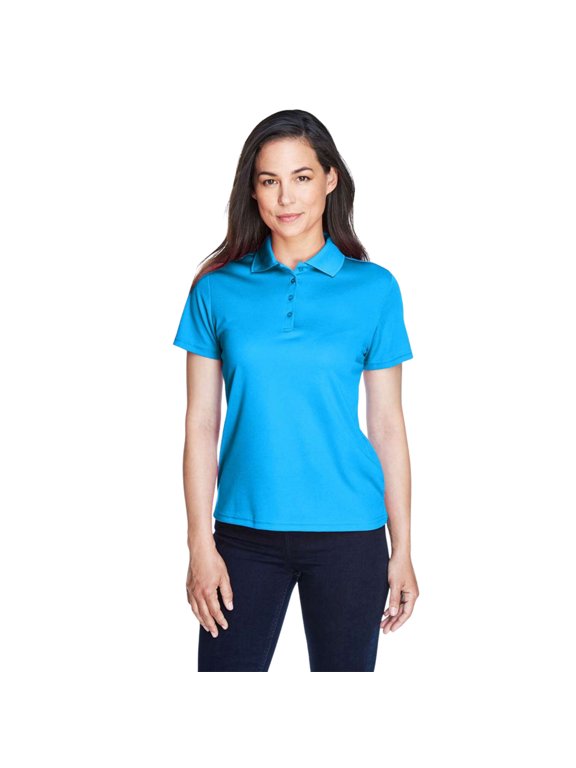 CORE365 Women's Performance Piqué Polo Shirts 100% Polyester Flat-Knit Collard Plain Tee Shirt (Electric Blue, XL)