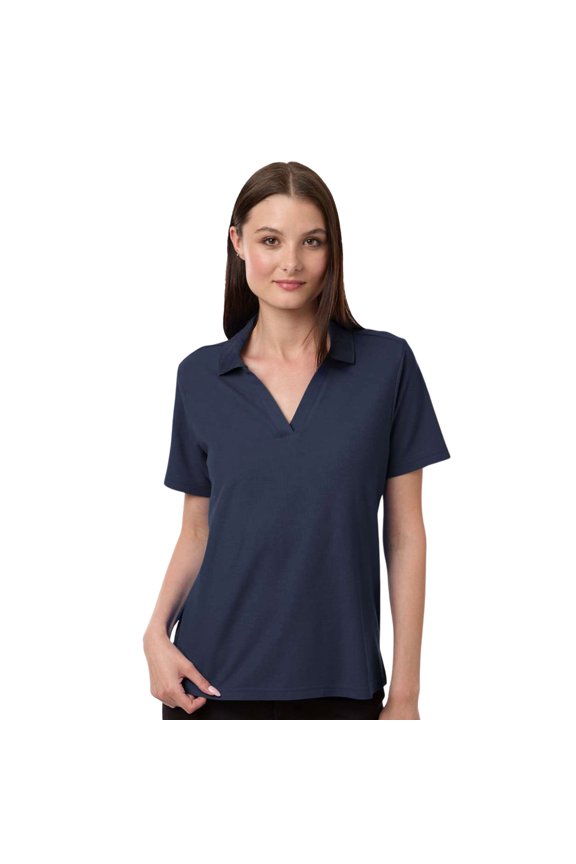 CORE365 Women's Pique Golf Polo Shirts 60/40 Cotton/Recycled Polyester Active fit Collared V-Neck Polo Shirt (Classic Navy, XS)