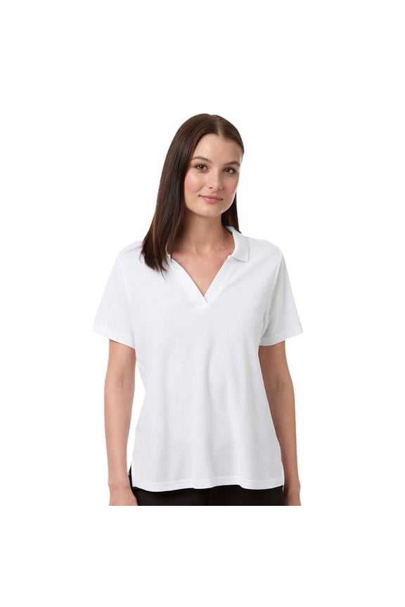 CORE365 Women's Pique Golf Polo Shirts 60/40 Cotton/Recycled Polyester Active fit Collared V-Neck Polo Shirt (White, 3XL)