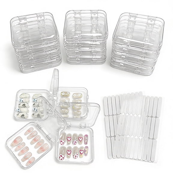 COREBAY 15-Piece Acrylic Nail Storage Boxes, 60 Double-Sided Adhesive Tapes, Clear Artificial Tip Organizers.