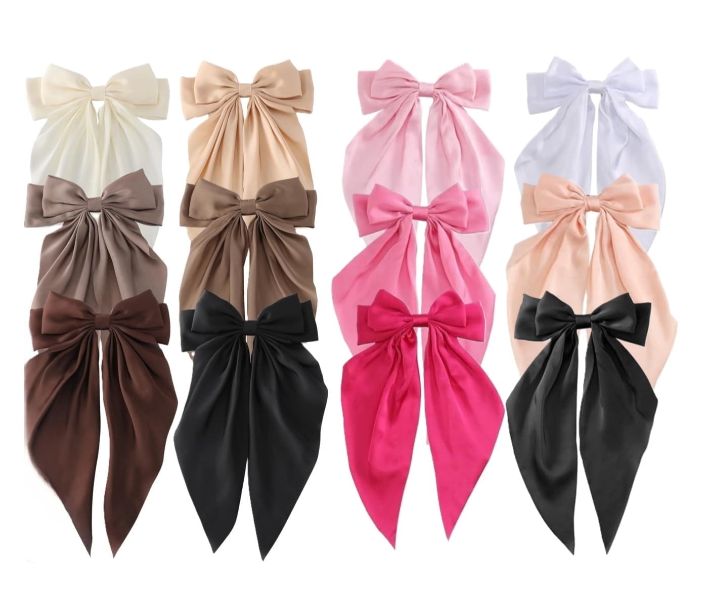 12 Large Satin Hair Bows with Long Tails Hair Clips Set 12 PCS Silky Satin Hair Bows, Bowknot Hair Clips with Long  main image 4
