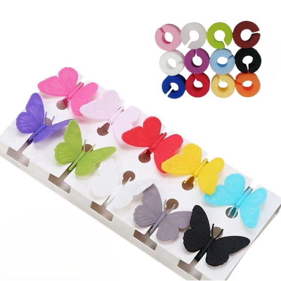 COREBAY 22 Pcs Wine Glass Markers Set, 10 3D Butterfly & 12 C-Ring Charms for Champagne Cocktail Martini Glasses, Valentine's Day Wedding Party Drink Identifiers